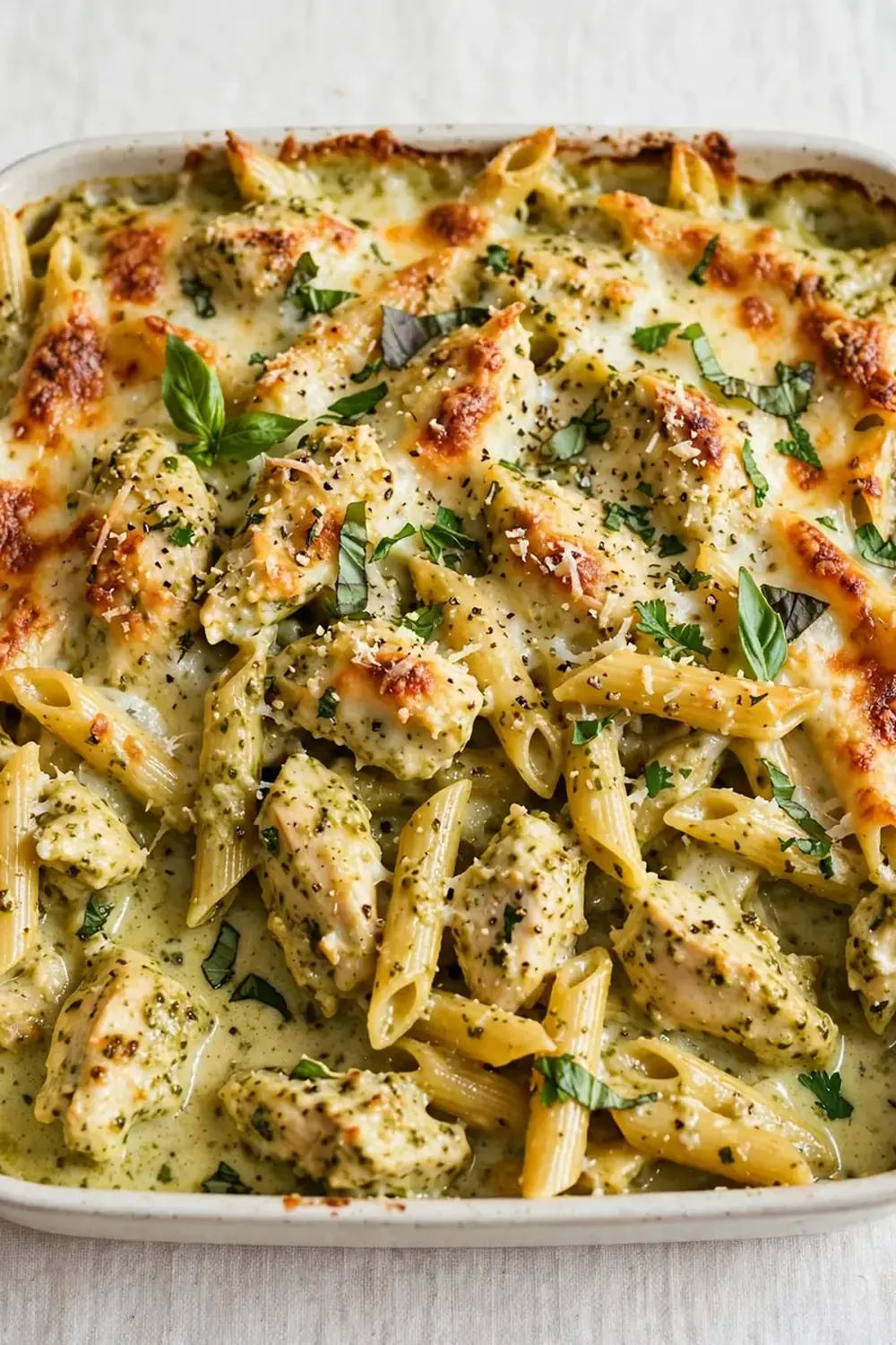 Creamy Pesto Chicken Pasta Bake