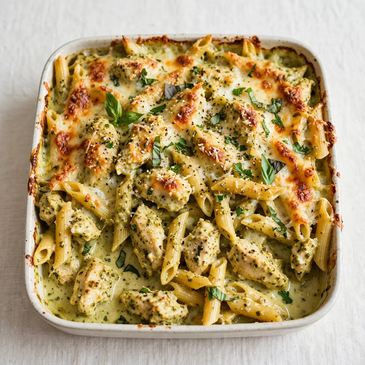 Cosy Weekend Creamy Pesto Chicken Pasta Bake