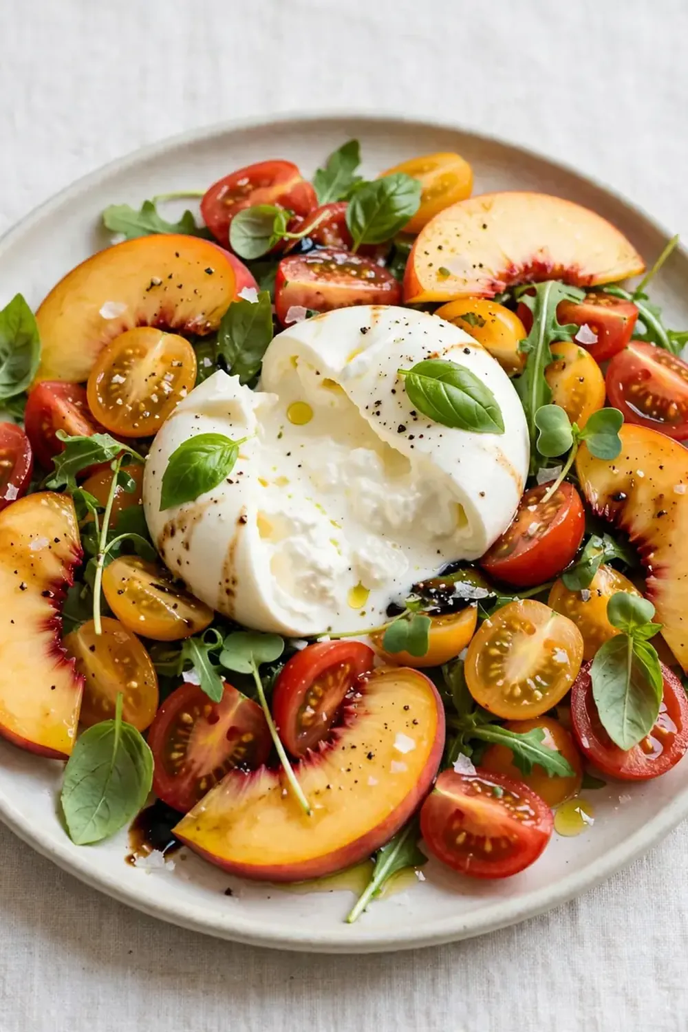 Fresh Peach and Tomato Burrata Salad