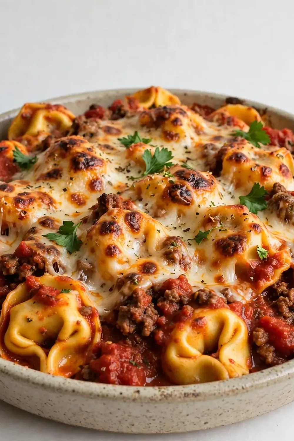 Baked Cheese Tortellini with Beef Marinara