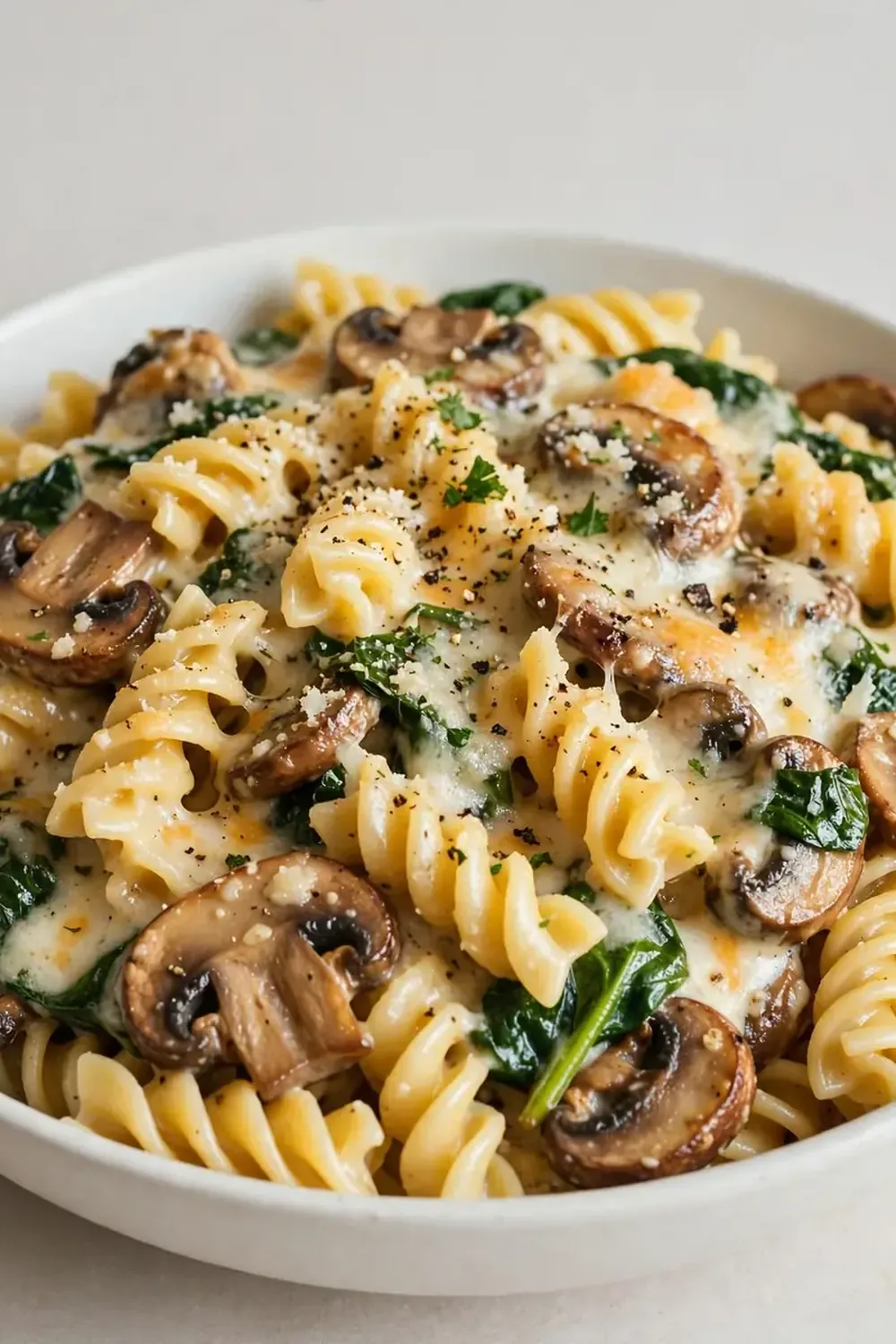 Cheesy Mushroom and Spinach Rotini