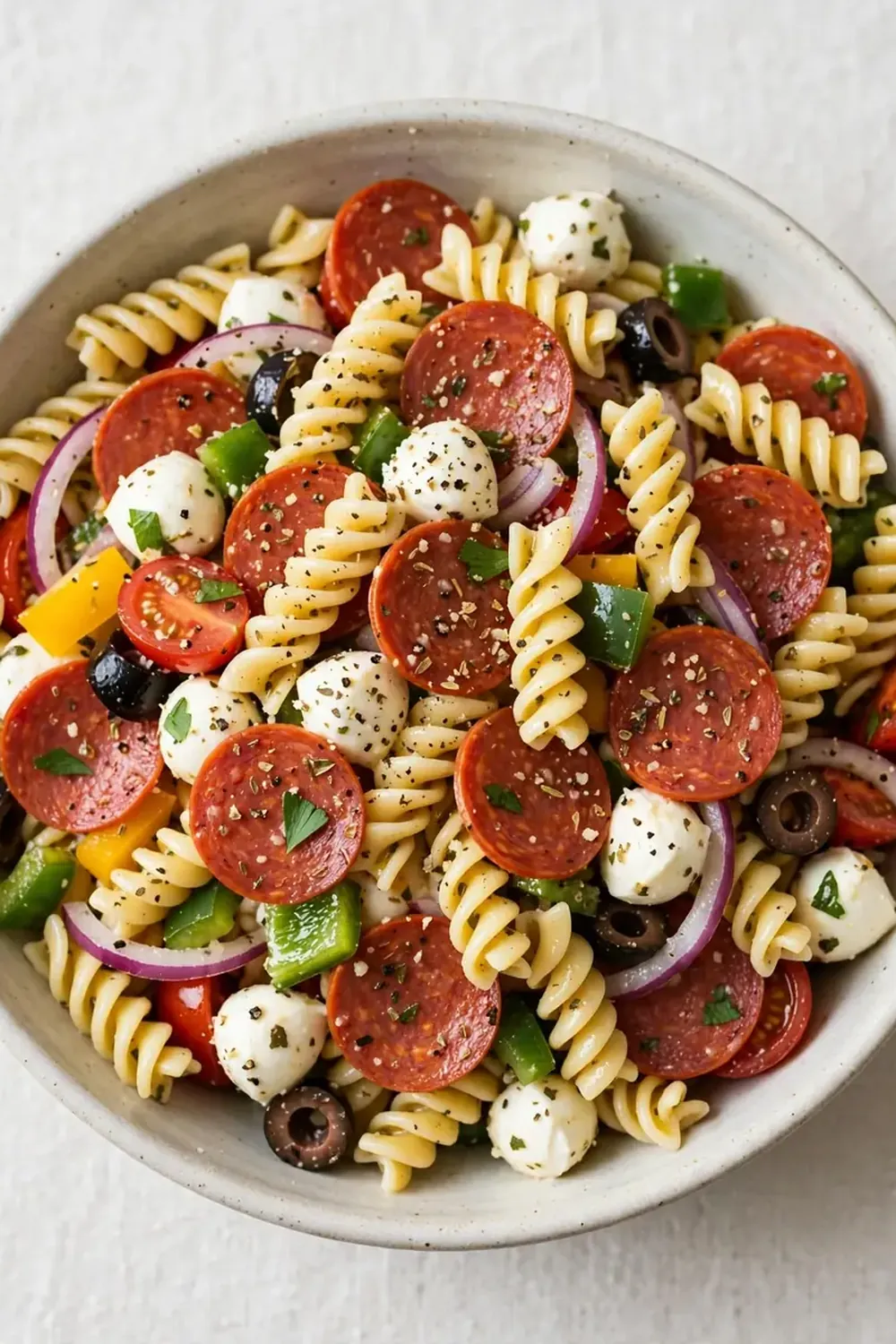 Classic Italian Pasta Salad (Beef Pepperoni & Mozzarella)