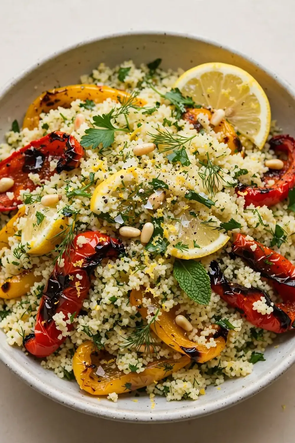 Lemon Herb Couscous Bowl with Roasted Peppers