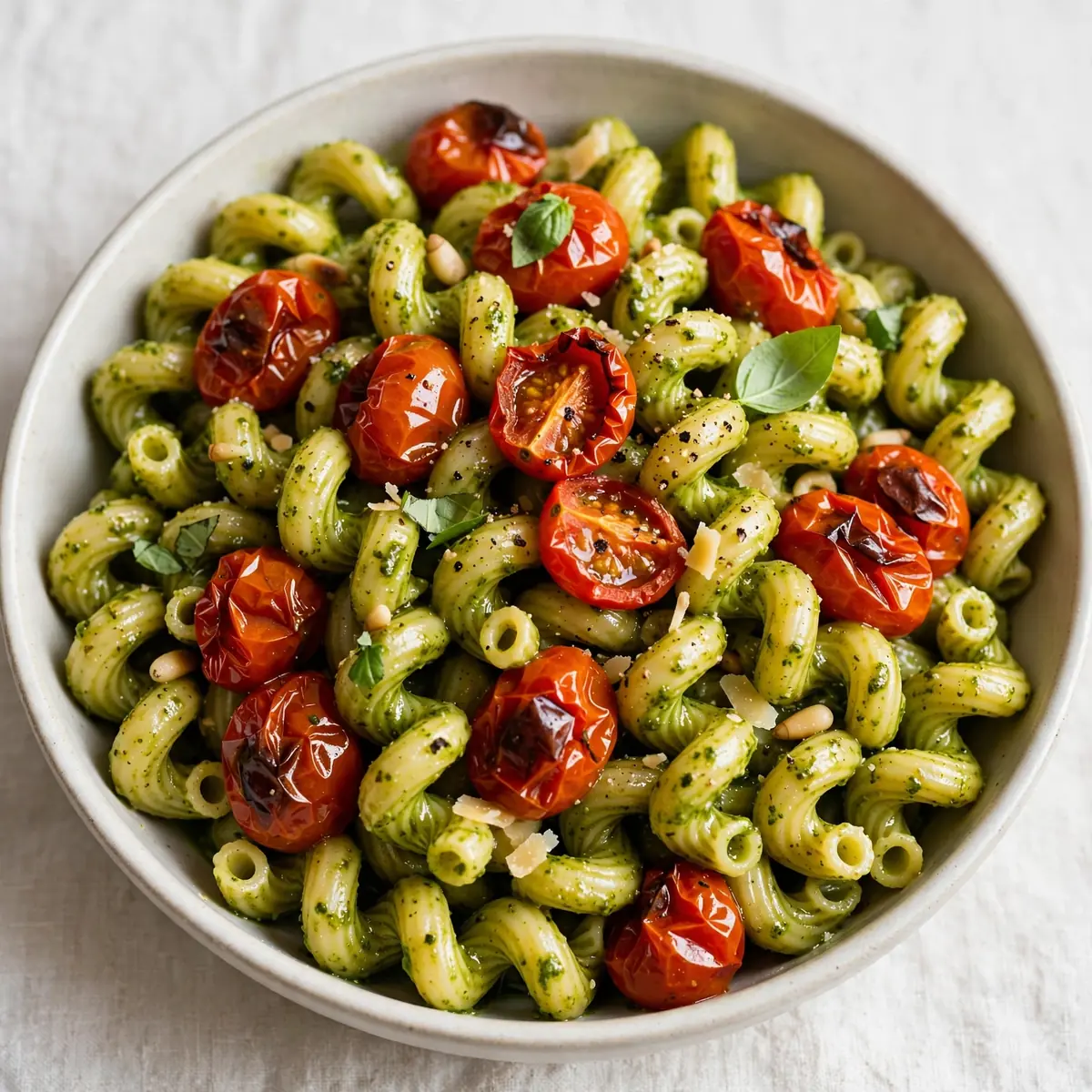 Cozy Weekend Pesto Cavatappi with Roasted Cherry Tomatoes
