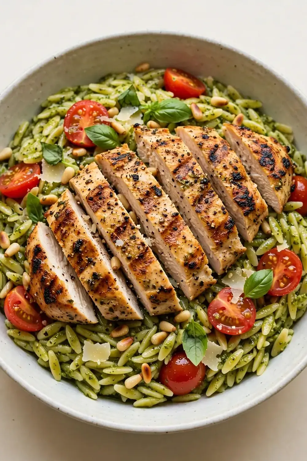 Pesto Orzo and Grilled Chicken Bowl