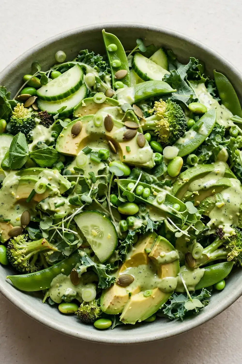 Everything Green Salad with Avocado Dressing