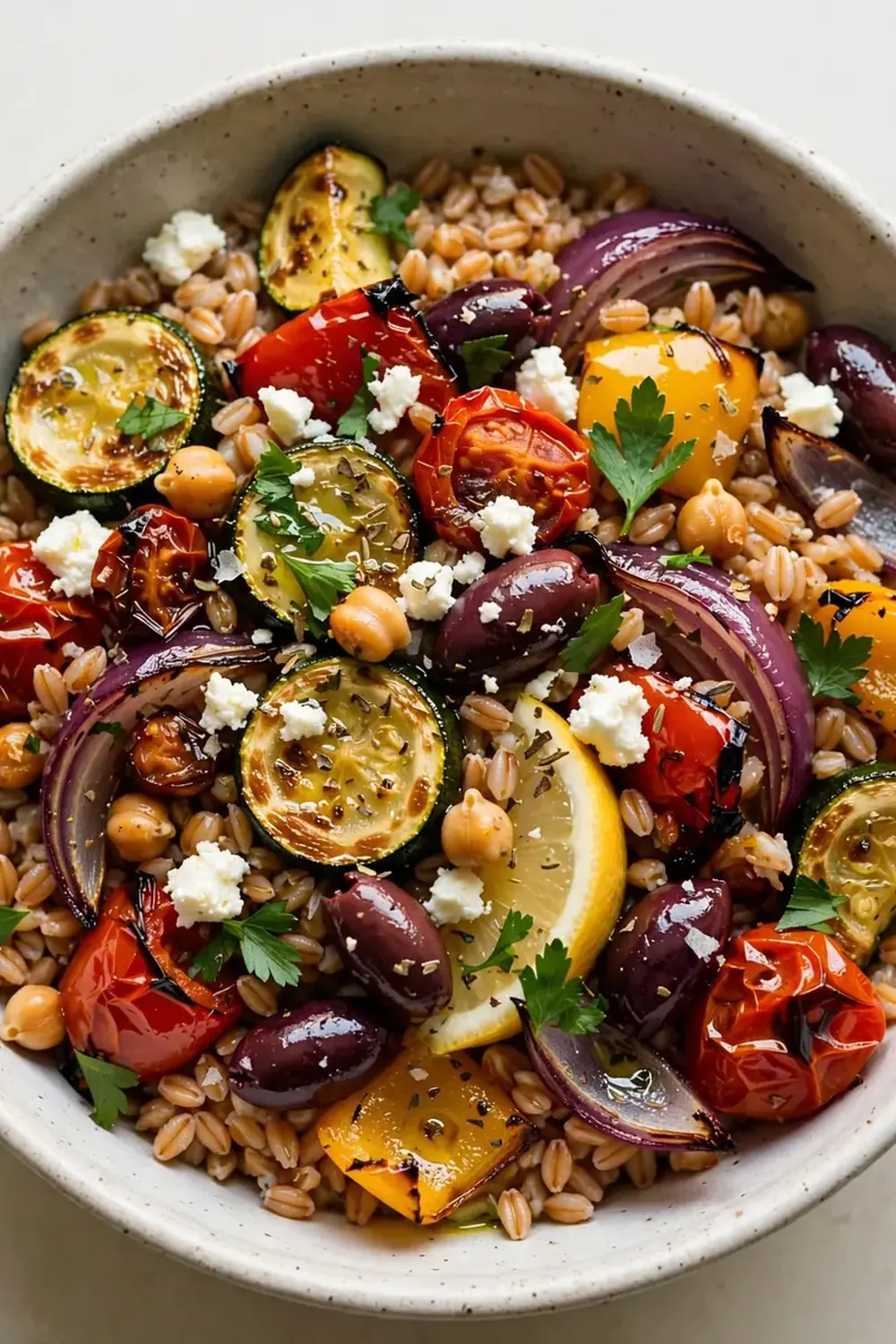 Mediterranean Farro and Roasted Veggie Bowl