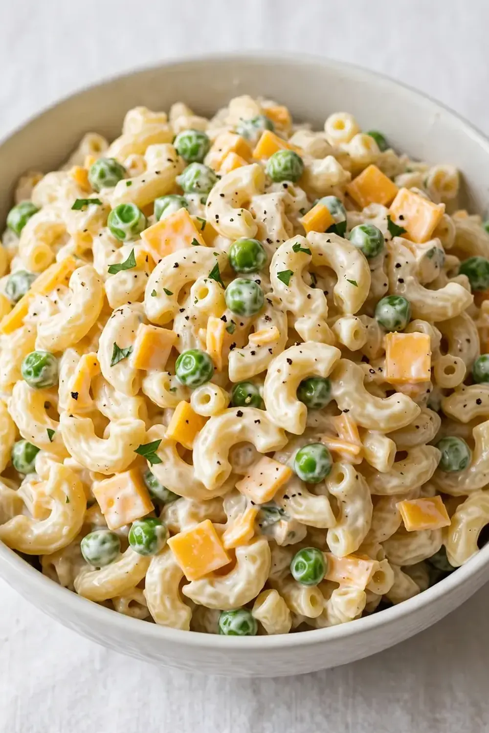 Creamy Macaroni Salad with Cheddar and Peas
