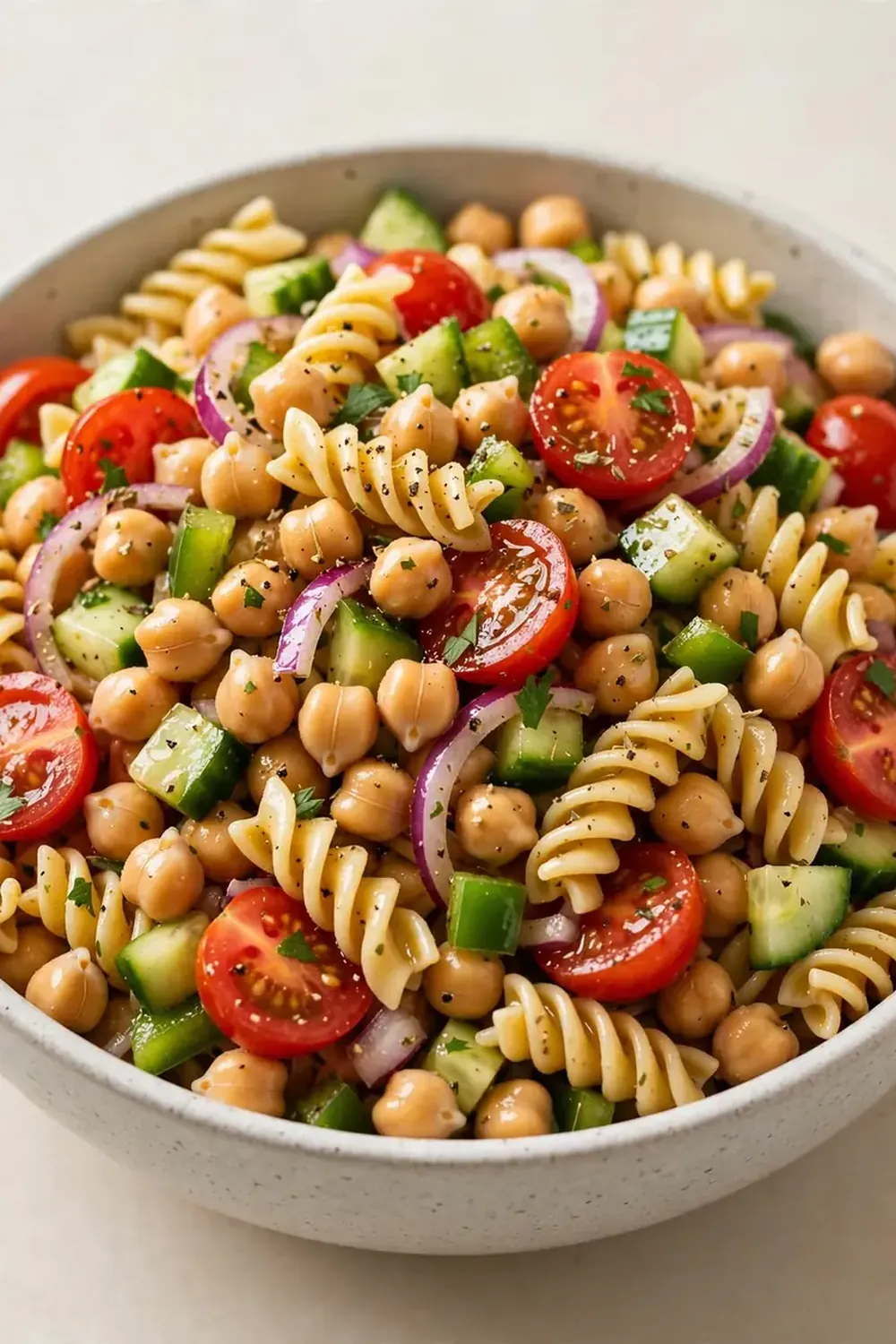 no-bake pasta salad chickpeas