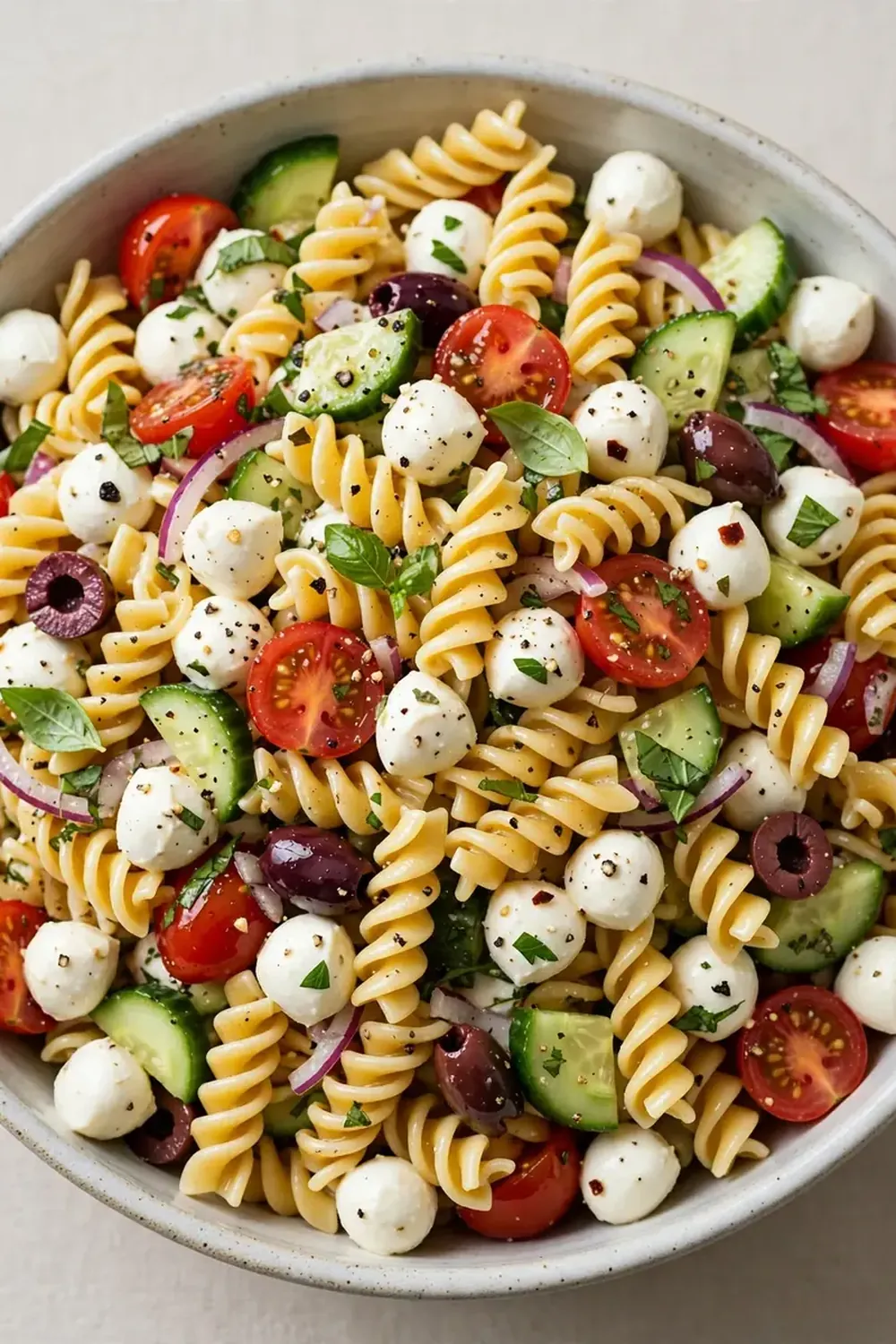 pasta salad fresh mozzarella pearls