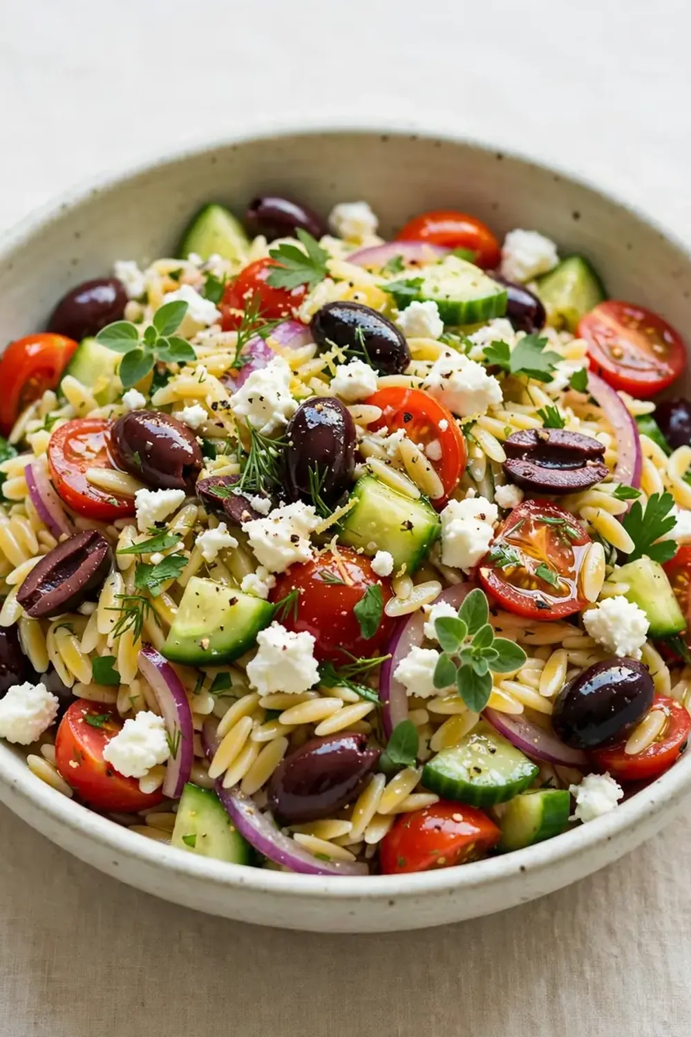 Mediterranean Orzo Salad with Feta and Olives