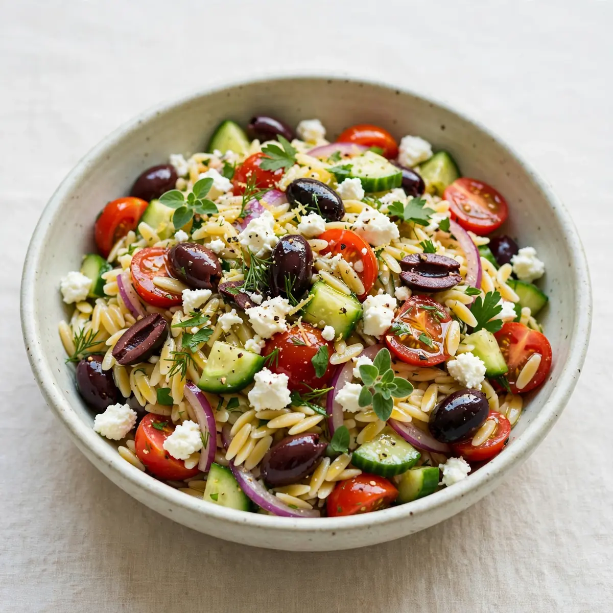 Slow Sunday Mediterranean Orzo Salad with Feta and Olives