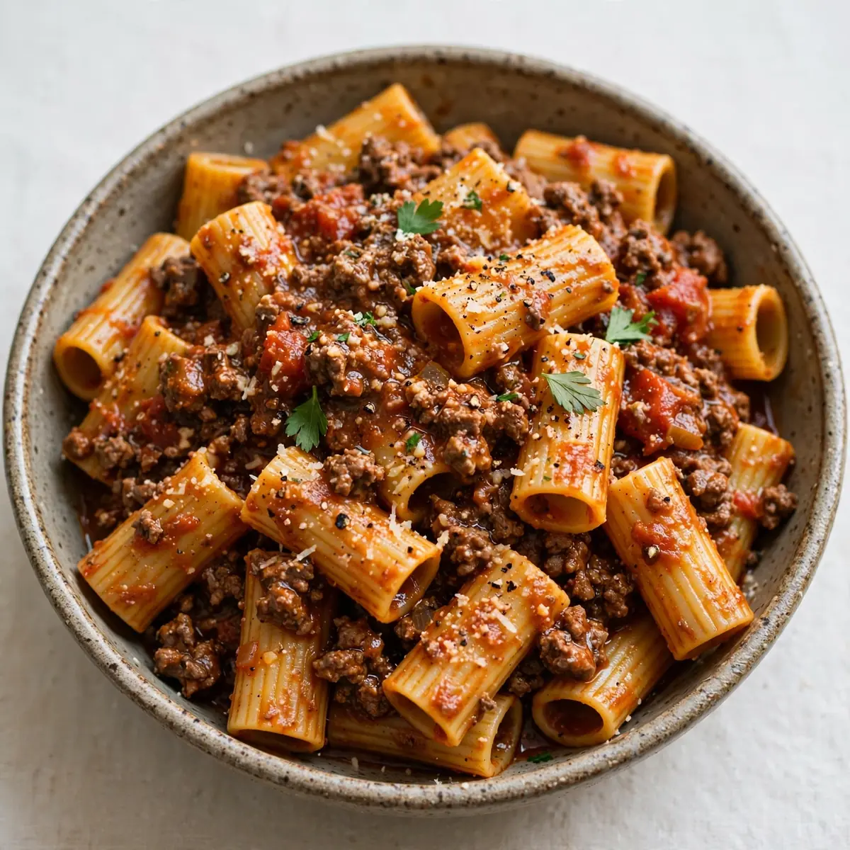 Slow Weekend Classic Beef Bolognese with Rigatoni