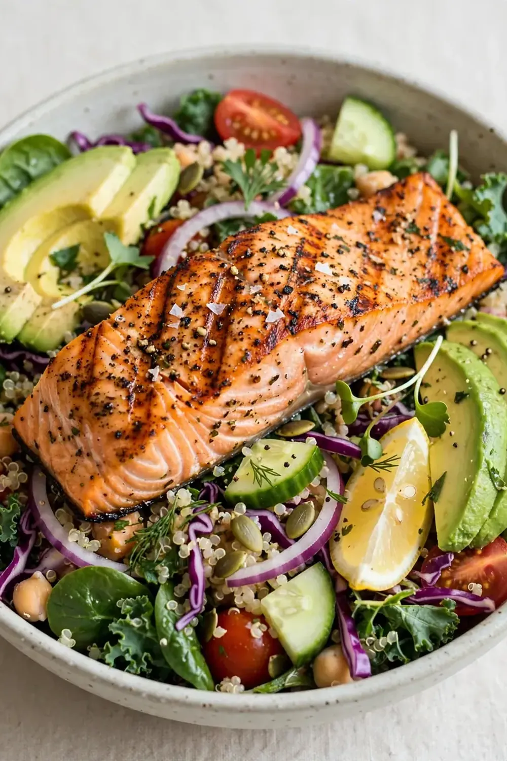 Grilled Salmon and Avocado Power Salad